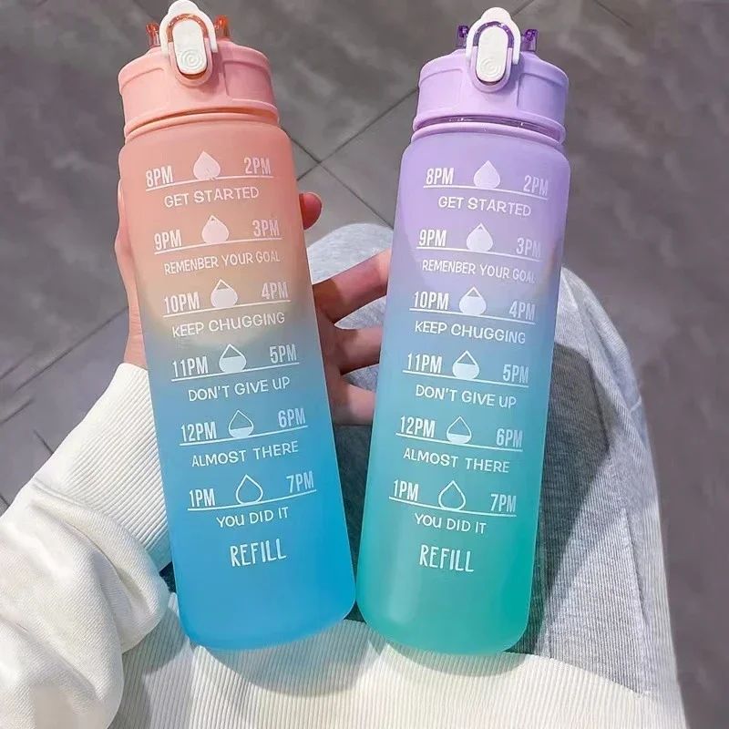 Outdoor Sports Adventure - Sports Water Bottle with Time-Tracking Straw